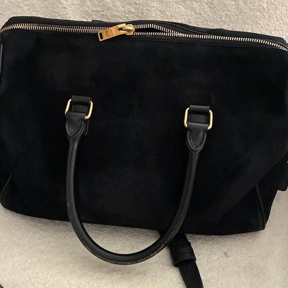 Saint Laurent Duffle 6 – Black Suede w/Leather Front Pocket & Trim - Picture 13 of 16